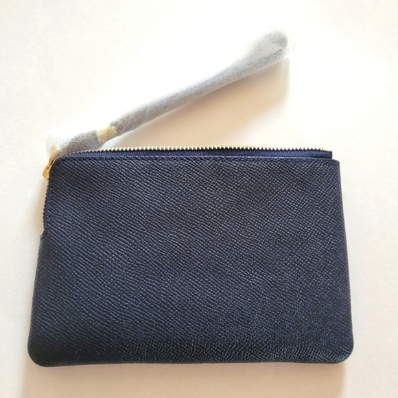 Coach Corner Zip Leather Wristlet Midnight Blue - Picture 2 of 4